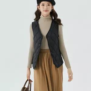 여자 다이아 퀄팅 라운드넥 겨울 외출 실내 이너 패딩 조끼