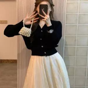 퍼프 셔링 포인트 브이넥 가디건 UJS-011
