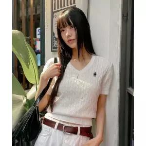 WHO.A.U Steve V-neck Cable Short Sleeve Sweater/WHKAG2411F 123561