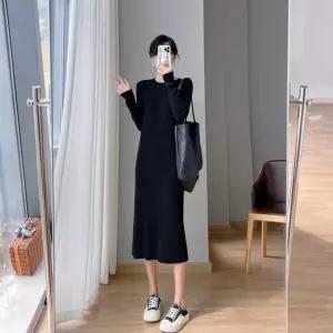 여성 골지 라운드넥 니트 롱원피스 루즈핏 데일리
