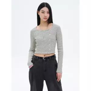에잇세컨즈 스트라이프 저지 카디건 블랙 4921529
