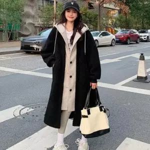 베니그 레이어드 양털 후드점 뽀글이 롱점퍼 재킷 캐주얼 모자 P.V
