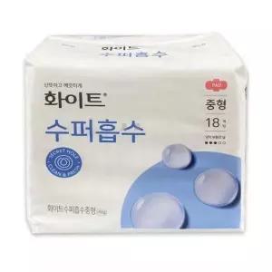 [엄지척]화이트 184ZEV40 수퍼흡수 생리대 18개입 중형 생리대 생리대 면생리대 생리대대형