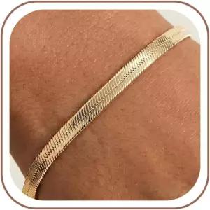 TOPCRED 18K 골드 3mm 스네이크 체인 여성용 팔찌 6.5-8인치 고급스럽고 내구성 뛰어남 선물 생일 어머니날