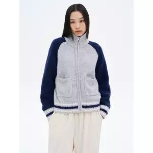 에잇세컨즈 컬러블로킹 부클 카디건 그레이 4744294