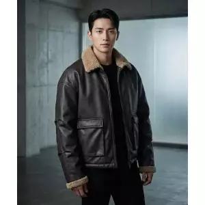 PARTIMENTO 레더 보아 플리스 무톤 자켓 브라운