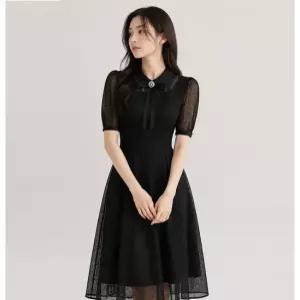 제이제이 지고트체크 퍼프 슬리브 플레어 원피스 GR5A0OP821