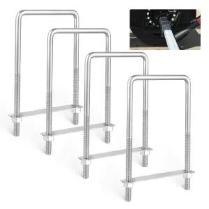아니나 4PCS 사각형 U 볼트 프레임 플레이트 및 너트 스테인리스 스틸 클램프 목재 요트 트레일러 튜브