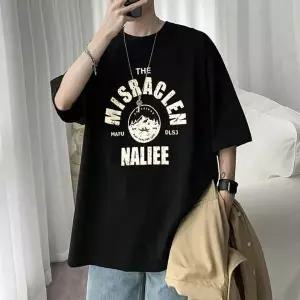[콩심팥심]외출 캐주얼 라운드넥 브이넥 레터링 반팔티셔츠 무지 오버핏 남성