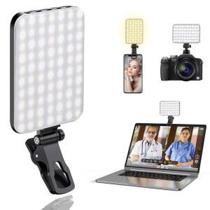 ALTSON 60 LED 휴대용 셀피 라이트 영상 통화 조명 클립 및 카메라 삼각대 어댑터 포함 충전식 2200MAH CRI 97+ 휴대폰 폰 웹캠 노트북용 3가지 조명 모드 사진 메이크업용