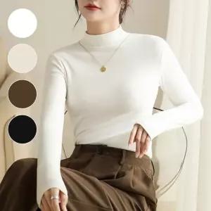 여성 기모 목티 무지 스판 이너 반목 폴라 티셔츠