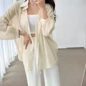 여성 은은한 비침 시스루 여리 루즈핏 셔츠남방 자외선차단 여름아우터 오버핏셔츠 237E2