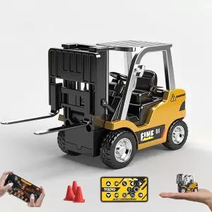 GNIMNAYRC RC 지게차 1/64 스케일 원격 조종 크레인 2.4GHz 금속 트럭 후크 및 포크 포함 2단 속도 건설