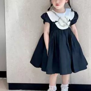여아 아동 하객룩 반팔 리본 프릴 퍼프 공주 원피스