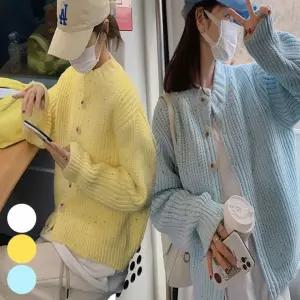 단추 라운드넥 가디건 아우터 여자 니트 루즈핏 하찌 여성 봄자켓