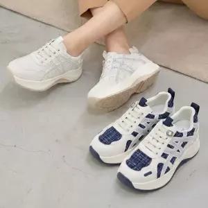 닐란 트위드 큐빅 밴딩끈 키높이 통굽 스니커즈 6cm