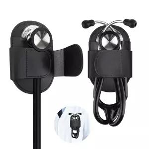 청진기 홀더 클립 스크럽용 자석 홀스터 힙 3M Littmann ADC EKO 500용 PU 가죽 블랙