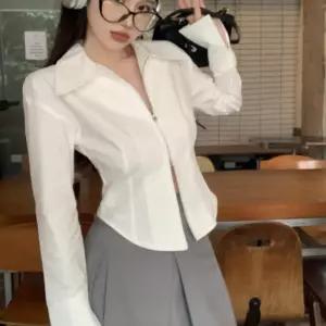 여성 간절기 데일리 캐주얼 투웨이 카라 집업 화이트