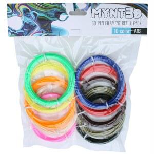 MYNT3D ABS 3D 펜 필라멘트 리필 3m) 색상 10개, 팩(각