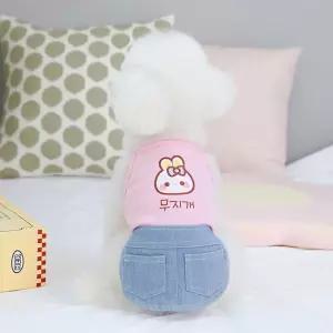 토끼그림반려견끈나시 강아지사계절의류코디 끈나시치마세트