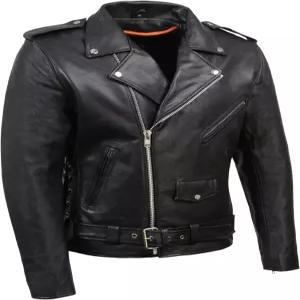 Milwaukee Leather SH1011 남성용 클래식 브란도 프리미엄 가죽 블랙 오토바이 라이더용 재킷 사이드