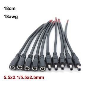 DC 암 수 전원 공급 커넥터 케이블 LED 스트립 라이트 카메라용 구리 코드 18cm 18awg 7A 5.5x2.1mm 2.5mm