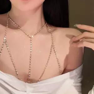 (올핀)큐빅 바디체인 초커 목걸이 여자 섹시 하네스 레이어
