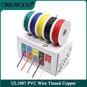 UL1007 와이어 PVC 절연 주석 도금 구리 케이블(5색 혼합 키트)30/28/26/24/22/20/18/16 AWG 연선 전기 라