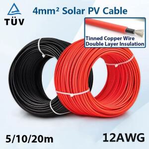 광 케이블 4mm2 12AWG 와이어 PV 광전지 패널 연결 용 TUV TUV 빨간색 검정색 재킷 5/10/20m