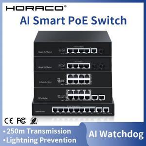 HORACO POE 스위치 8 포트 10/100Mbps 적응형 IEEE 802.3af/at Watchdog 4 5 6 10 RJ45 IP 카메라 NVR 무선