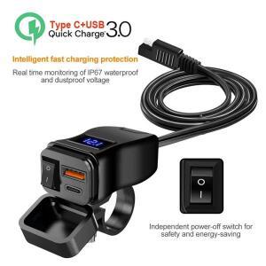 60W PD QC3.0 오토바이 USB 고속 충전기 핸들바 듀얼 소켓 스위치 전압계 방수 12V 전원 공급 어댑터