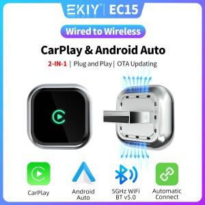 EKIY 2IN1 무선 카플레이 어댑터 안드로이드 오토 스마트 박스 USB 유선무선으로 변환기 블루투스 WiFi OTA