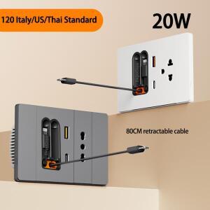 이탈리아 미국 유니버설 20W 고속 충전 USB 소켓 케이블 포함 스마트  침대 옆 휴대폰 타입-C