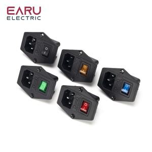 검정색 빨간색 10A AC 250V 3 터미널 전원 소켓 (퓨즈 홀더 포함) 로커 스위치  코드 입구 플매트 카펫 러