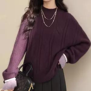 진주 소매 포인트 투톤 루즈핏 스웨터 MFNC-1004754
