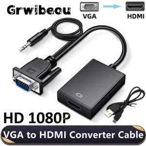 HD 1080P VGA-HDMI 어댑터 케이블 (3.5mm 오디오 출력 포함) + USB 전원 공급 컨버터 (PC  노트북에서 HDTV