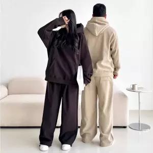 남녀 기모후드트레이닝세트 와이드팬츠 꾸안꾸 커플룩