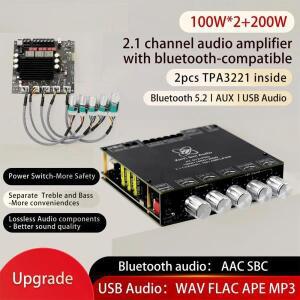 2*100W + TPA3221 Bluetooth 전력 증폭기 보드 2.1 채널  D USB 사운드 서브우퍼 극장 오디오 스테레오 이
