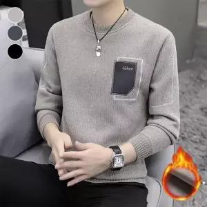[STYLELUX]남성 코듀로이 기모 라운드 니 니트티 겨울 남자 긴팔 출근룩 티셔츠