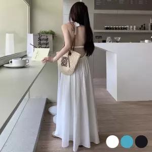 휴양 홀터넥 어깨 끈조절 뒷트임 A라인 민소매 원피스