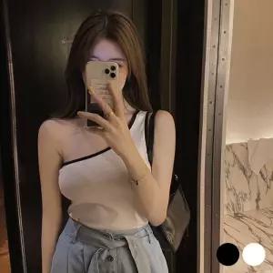 숄더 언발 포인트 배색 데일리 이너 나시 티셔츠
