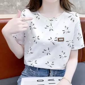 루즈핏 예쁜 입체 화이트 플라워 패션 반팔 티셔츠