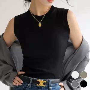 신축성 좋은 기본스타일 라운드넥 민소매 티셔츠