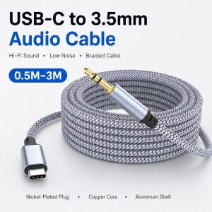 USB C-3.5mm AUX 오디오 케이블 0.5M-3M  타입 C 남성 헤드폰 잭 코드  자동차 스테레오 스피커 브레이디드