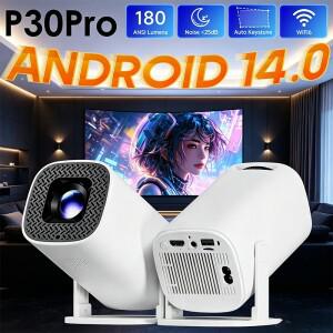 P30PRO 안드로이드 14 스마트 미니 소형 프로젝터 WiFi6 BT 5.0 4K 1280 x 720P 지원 스크린 미러링 홈시어