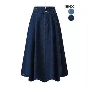 [BNX]데님 투버튼 A라인 플레어 롱 스커트