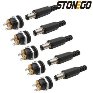 STONEGO 12V 3A DC 전원 커넥터 패널 마운트 암 잭 소켓(플라스틱 수 플러그 포함)  나사 너트 5.5 x 2.1mm