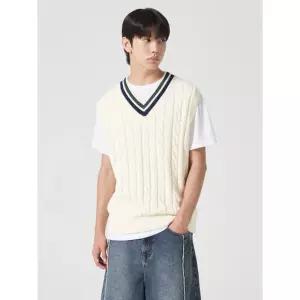 에잇세컨즈 케이블 티핑 브이넥 베스트 아이보리 264751CY20 4249086