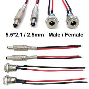 1피스 DC 전원 플러그 소켓 5.5X2.1mm/5.5X2.5mm 남성/여성 스레드 커넥터 어댑터(18AWG 케이블 와이어 포