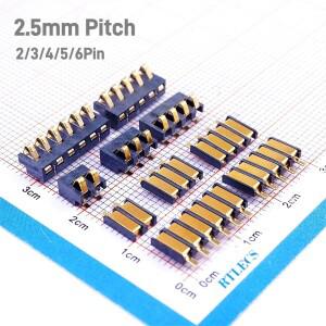 SMT 용수스틸 배터리 커넥터  리플로우 솔더 암컷 압축 골드 2  3  4  5  6 핀  2.5mm 피치 12V  50 개